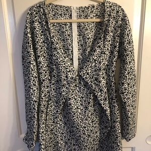 long sleeve dress white black flowers Glamorous